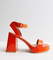 New Look Orange Patent 2 Part Platform Block Heel Sandals